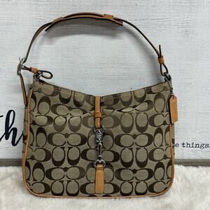 Vintage Y2K COACH 6091 Hampton Beige Signature Canvas Buckle Clip Leather Purse